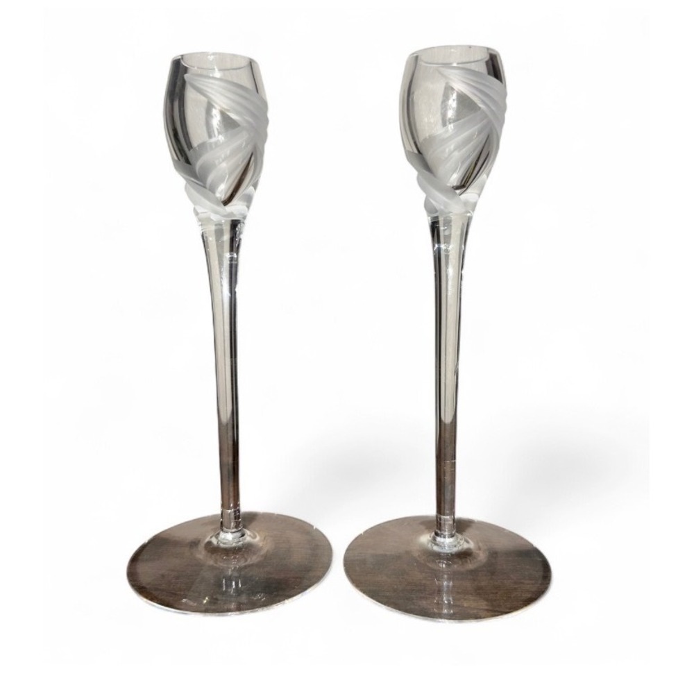 Lenox Windswept clear crystal candlestick holders 7"‎ tall
